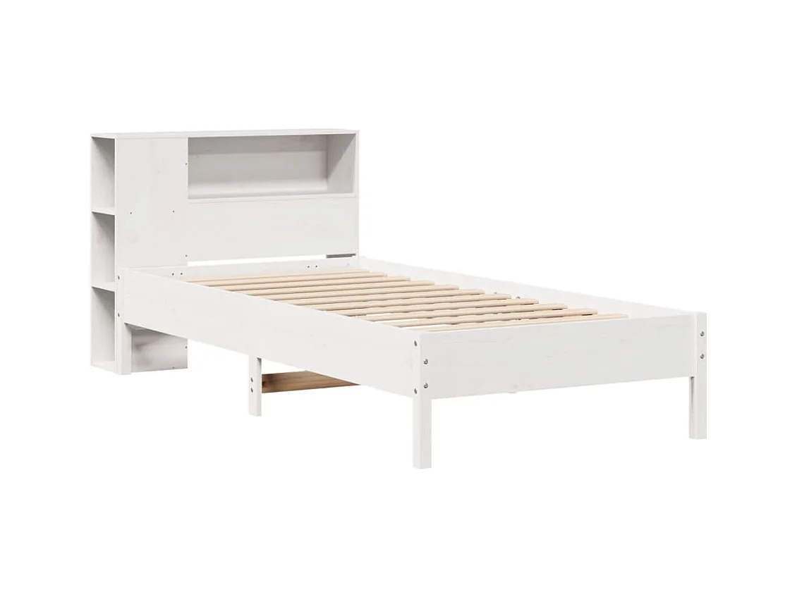Cama librería blanca sin colchón 75x190cm madera maciza de pino