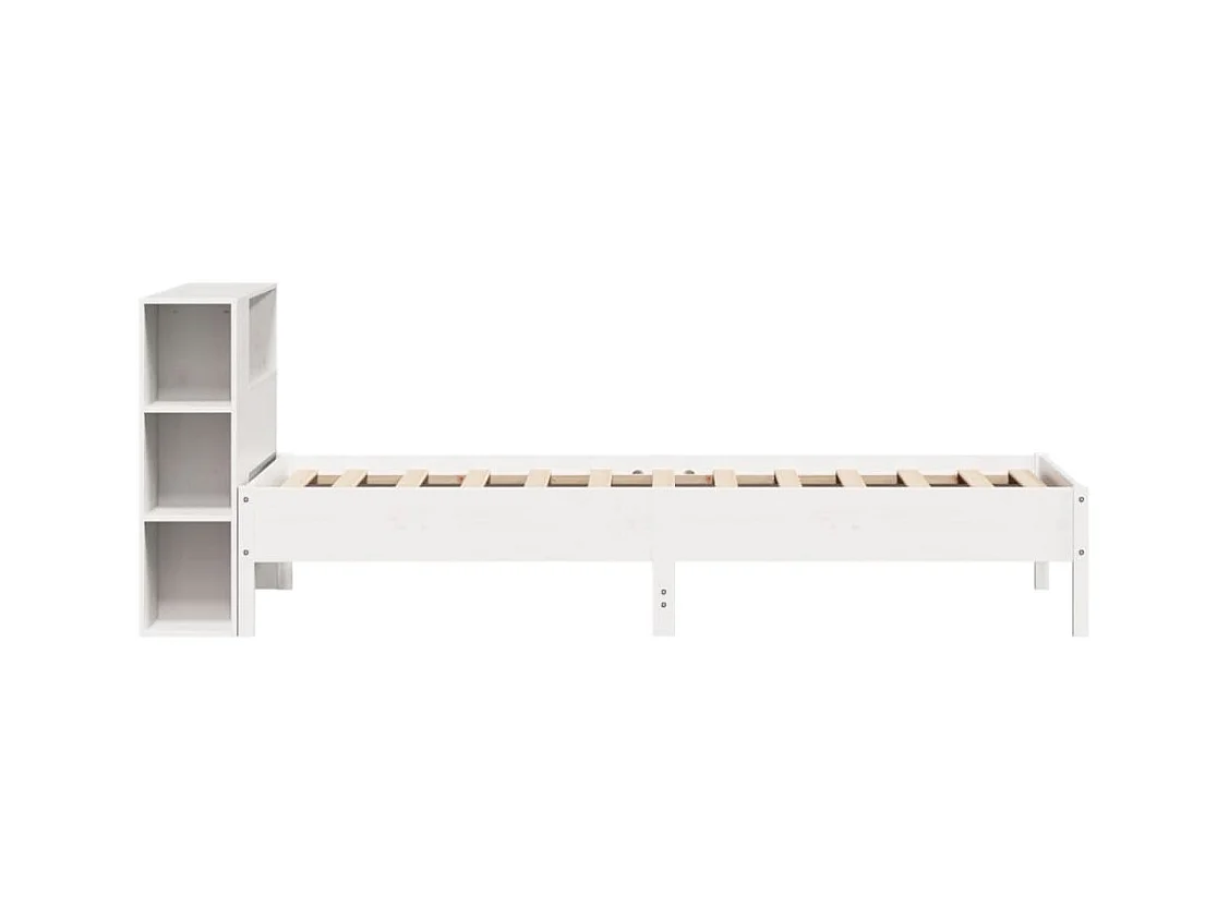 Cama librería blanca sin colchón 75x190cm madera maciza de pino