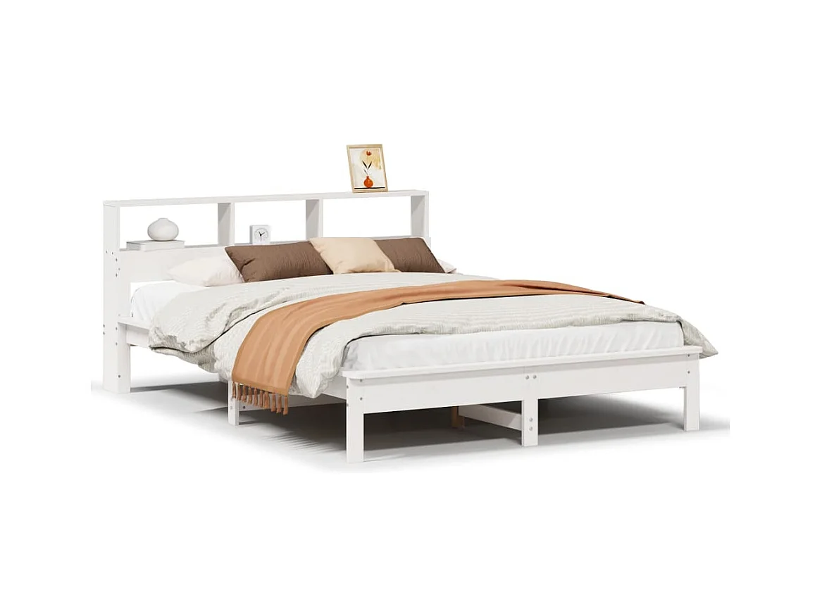 Estructura de cama sin colchón blanca 140x200 cm madera maciza de pino