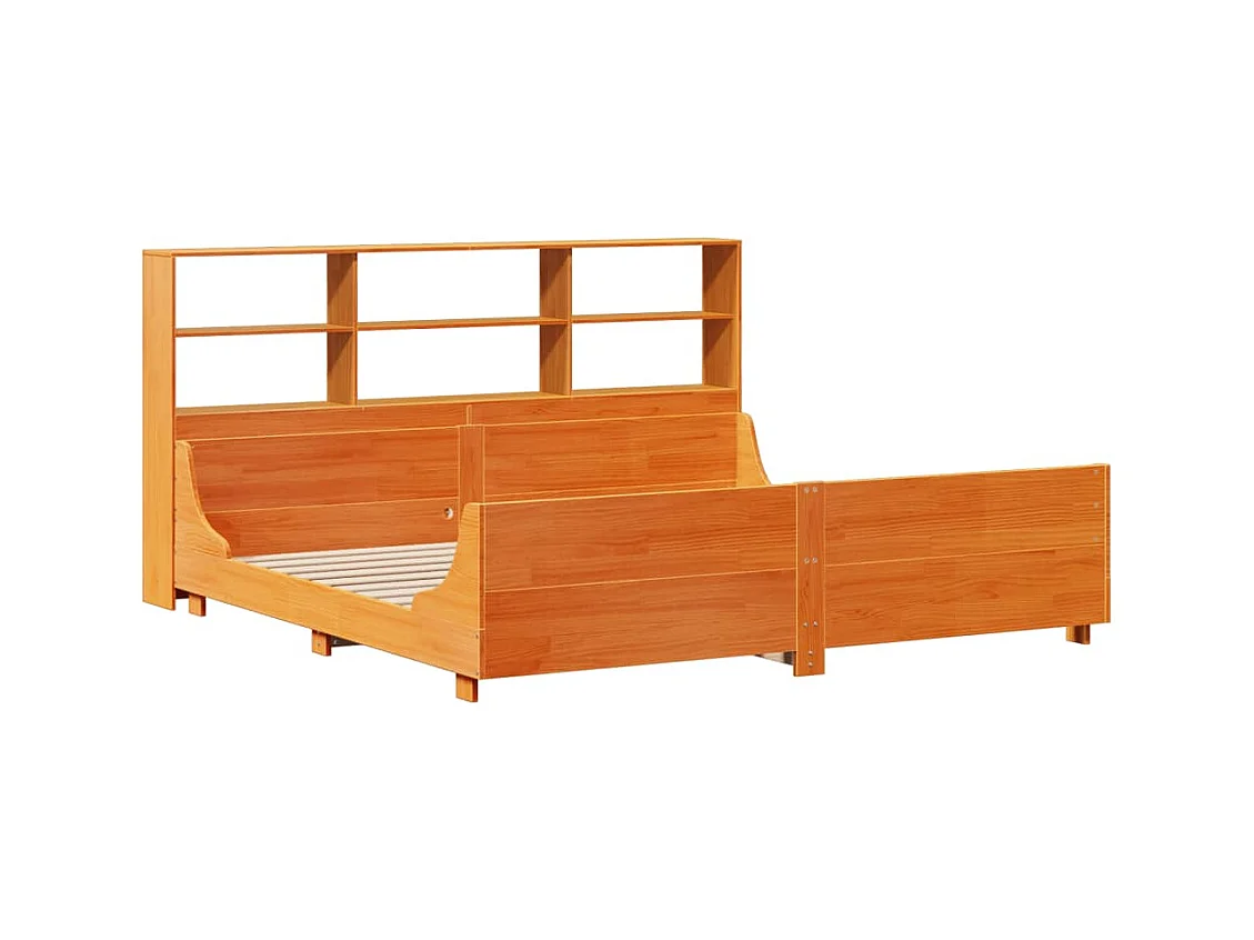 Letto libreria senza materasso, cera marrone, 180x200cm, legno massello