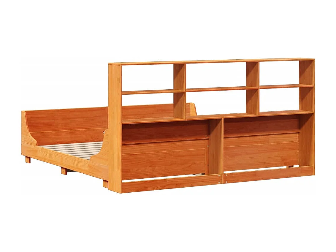 Lit bibliothèque sans matelas cire marron 180x200cm bois massif