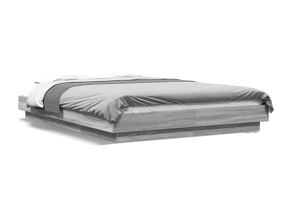 Bettgestell und LED-Leuchten ohne Matratze Sonoma grau 140x200cm