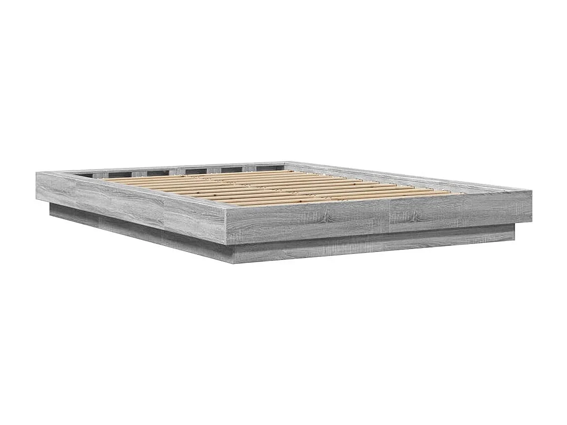 Bettgestell und LED-Leuchten ohne Matratze Sonoma grau 140x200cm