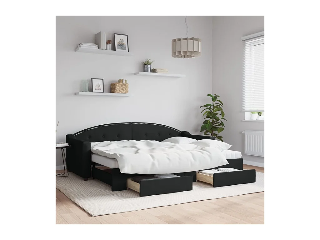 Lit de jour avec gigogne et tiroirs sans matelas noir 80x200 cm