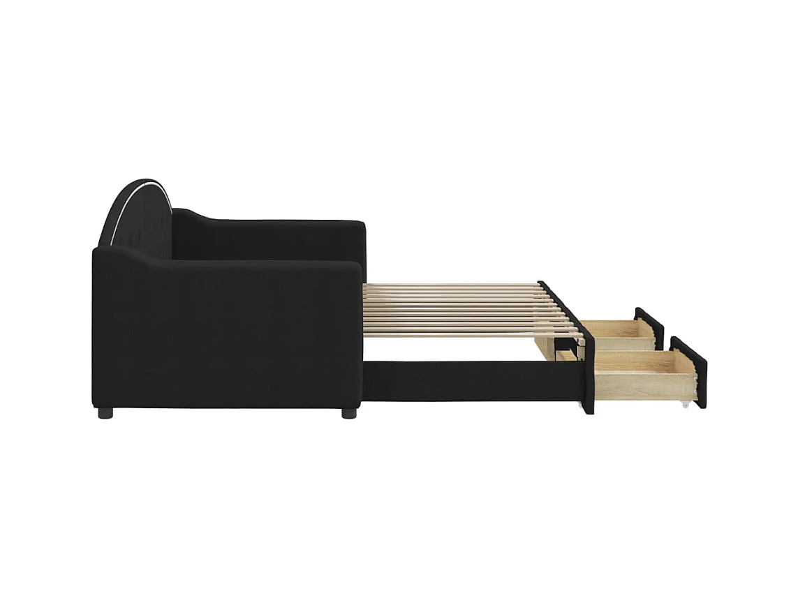 Lit de jour avec gigogne et tiroirs sans matelas noir 80x200 cm