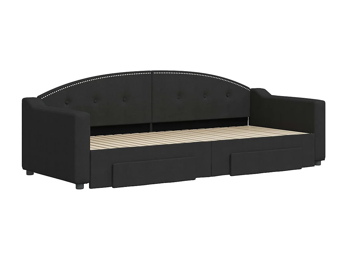 Cama de día con nido y cajones sin colchón negro 80x200 cm
