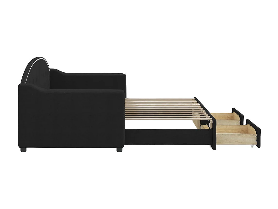 Cama de día con nido y cajones sin colchón negro 80x200 cm
