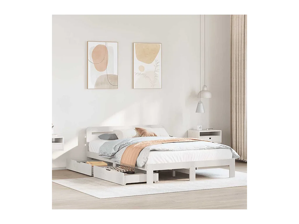 Struttura letto senza materasso bianco 135x190 cm in legno massello di pino