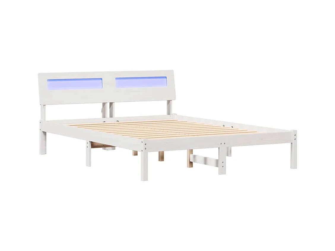Wit bedframe 135 x 190 cm Massief grenenhout
