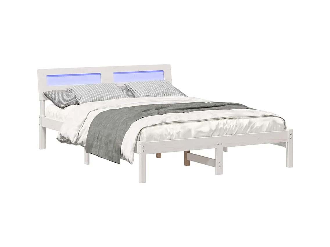 Wit bedframe 135 x 190 cm Massief grenenhout