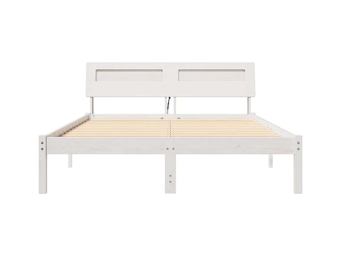 Wit bedframe 135 x 190 cm Massief grenenhout