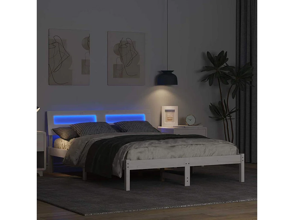 Wit bedframe 135 x 190 cm Massief grenenhout