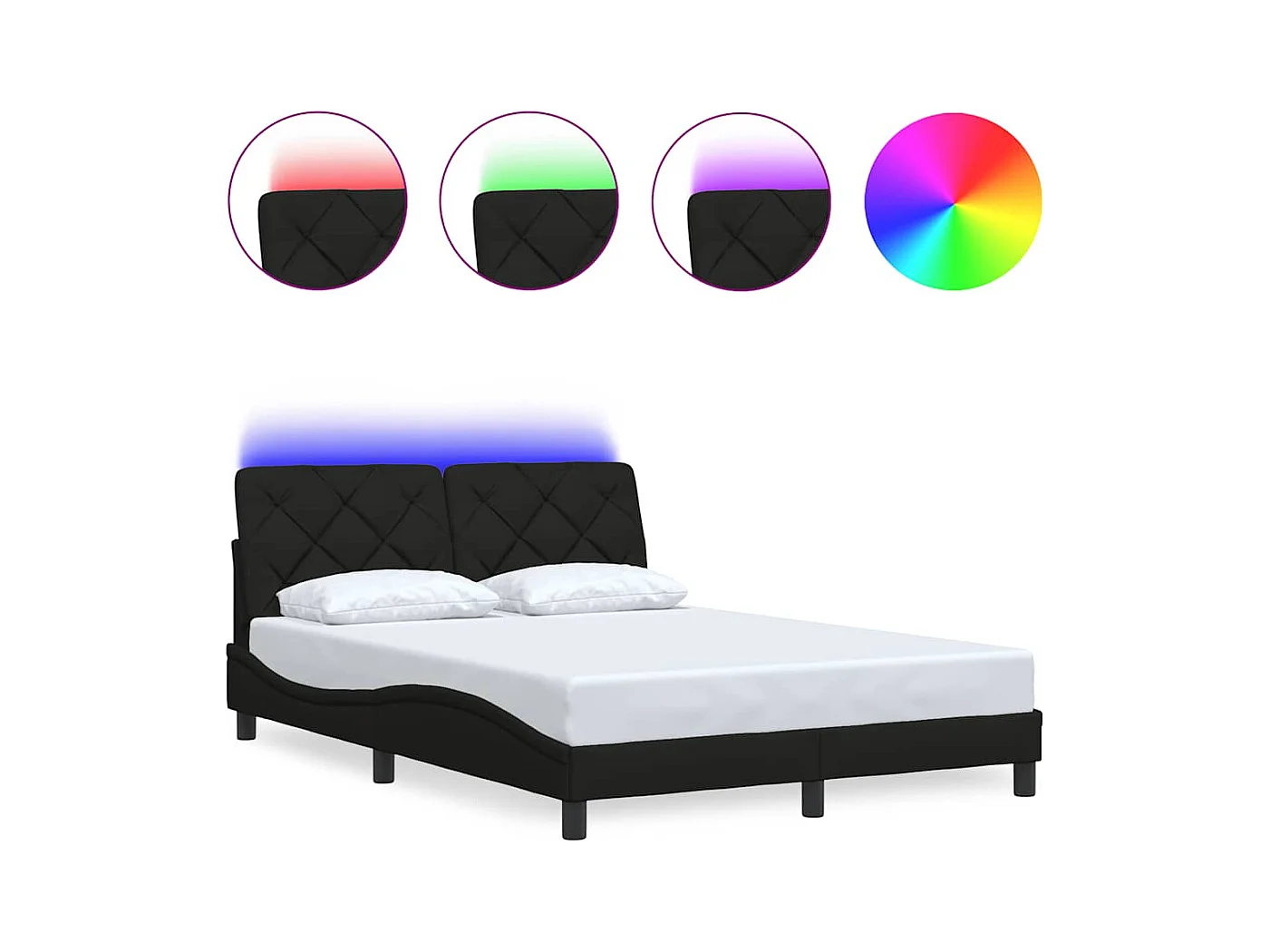 Struttura letto con LED senza materasso tessuto nero 140x200 cm