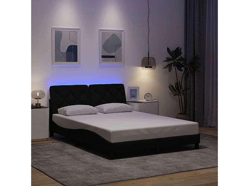 Struttura letto con LED senza materasso tessuto nero 140x200 cm