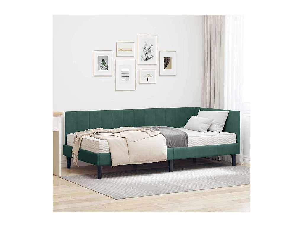 Cadre de lit d'angle Vert foncé 90 x 200 cm Velours
