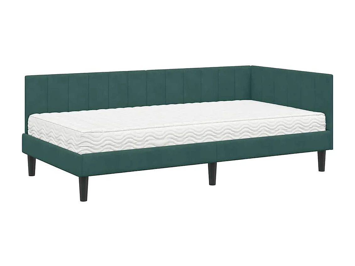 Struttura letto angolare verde scuro 90 x 200 cm velluto
