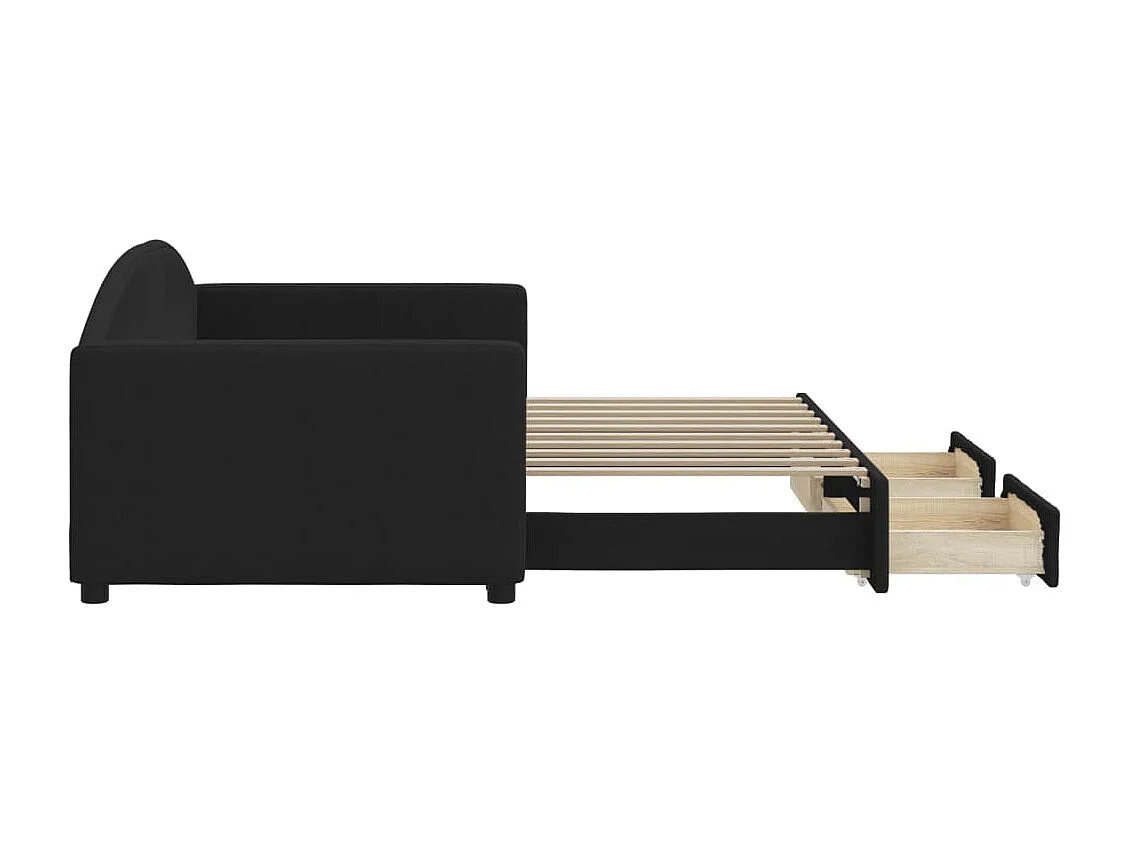 Divano letto con rotelle e cassetti in tessuto nero 90x190 cm