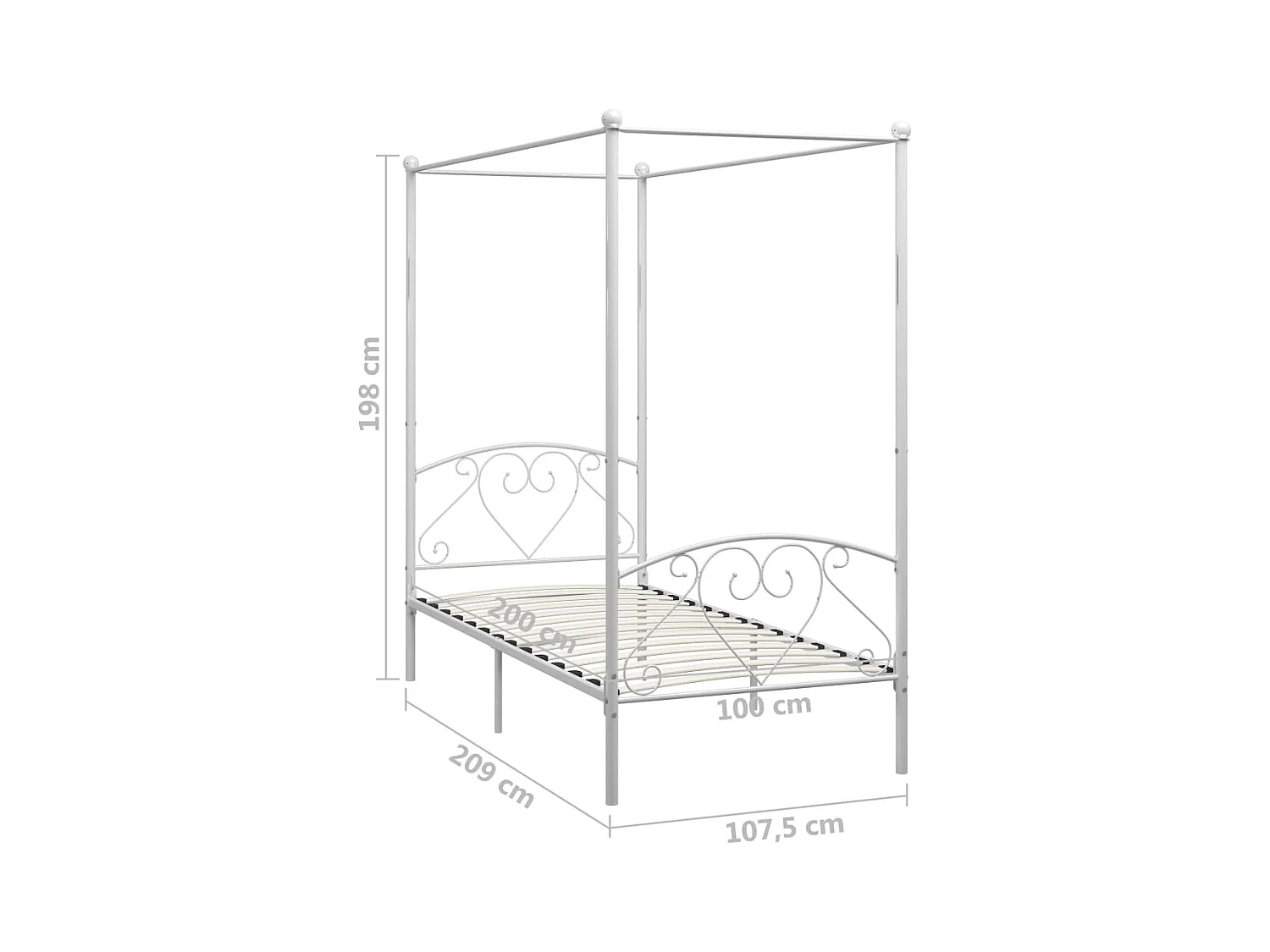 Hemelbedframe zonder matras wit metaal 100x200 cm