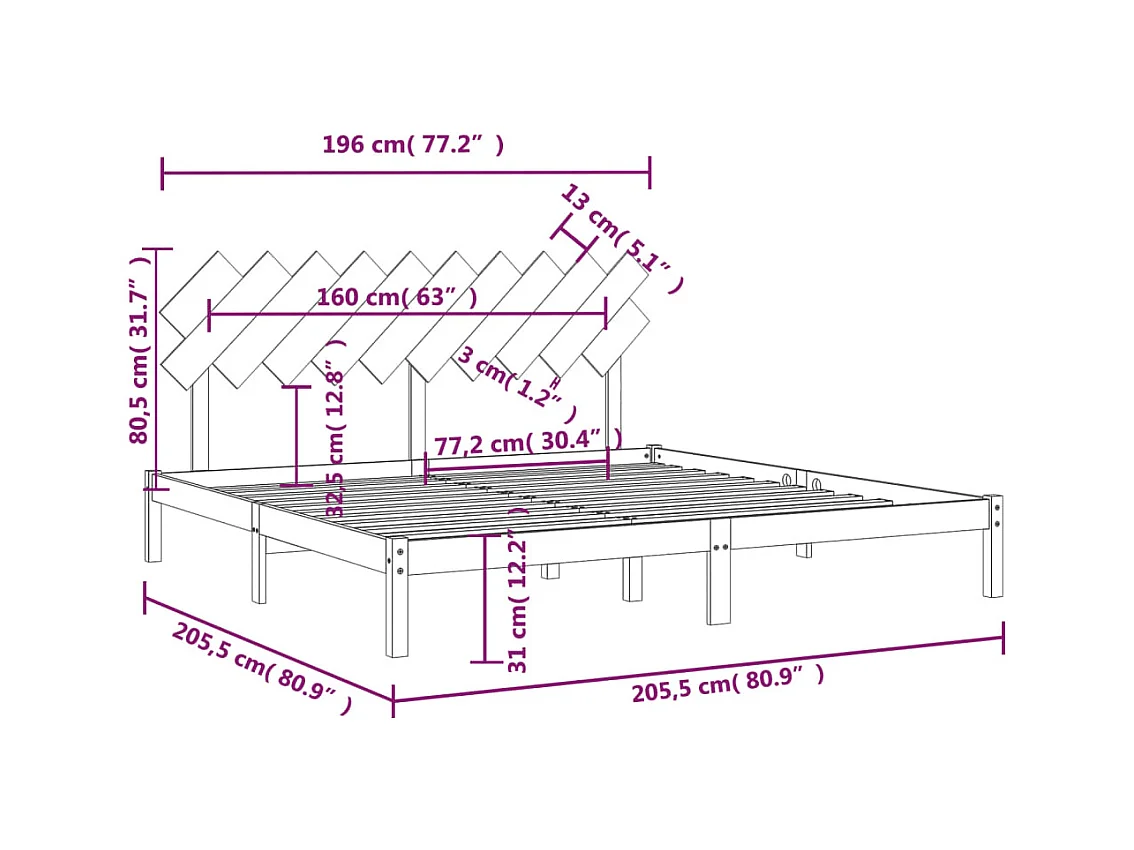 Struttura letto senza materasso bianco 200x200 cm in legno massello