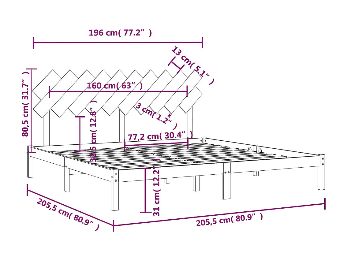 Estructura de cama sin colchón blanca 200x200 cm madera maciza