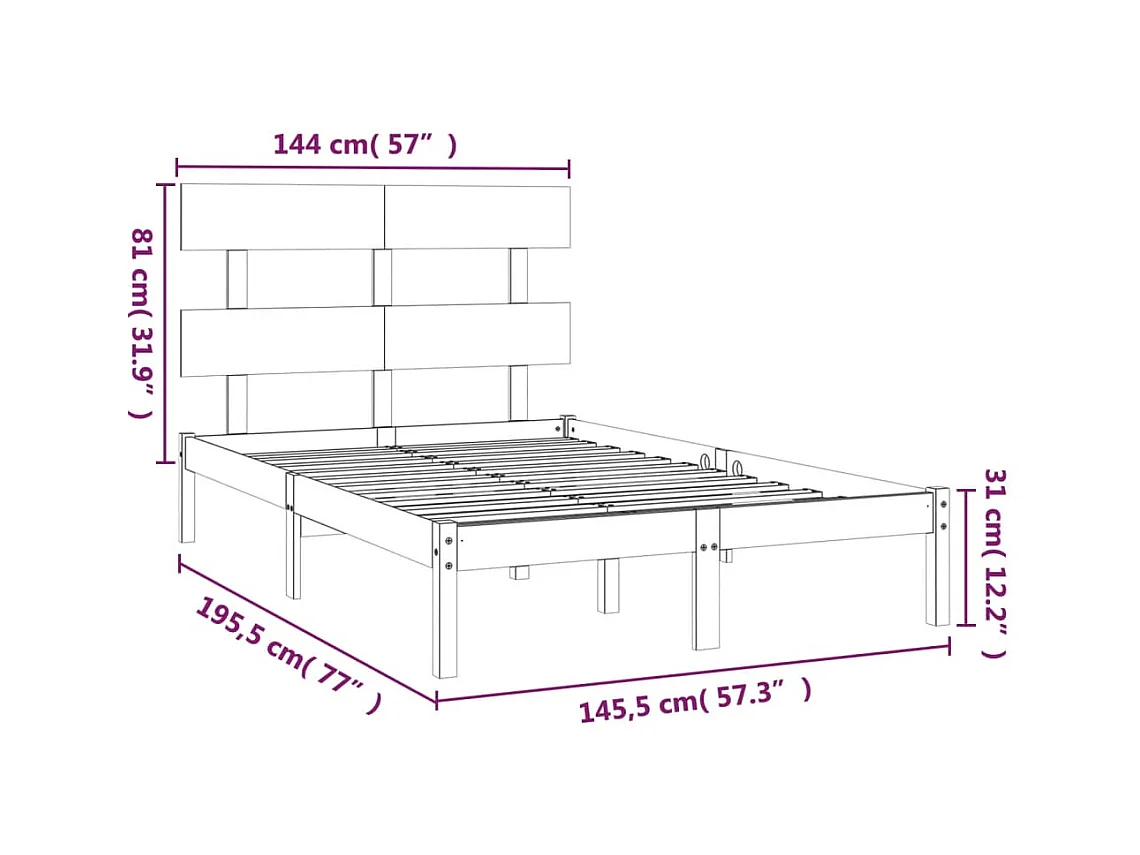 Bedframe zonder matras zwart 140x190 cm massief hout