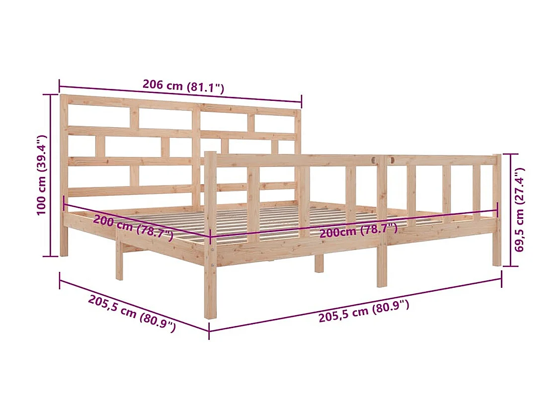 Bettgestell ohne Matratze Massivholz 200x200 cm