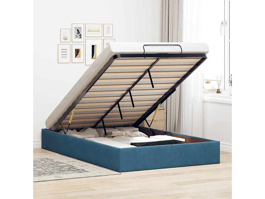 Cadre de lit ottoman sans matelas bleu foncé 120x200 cm velours