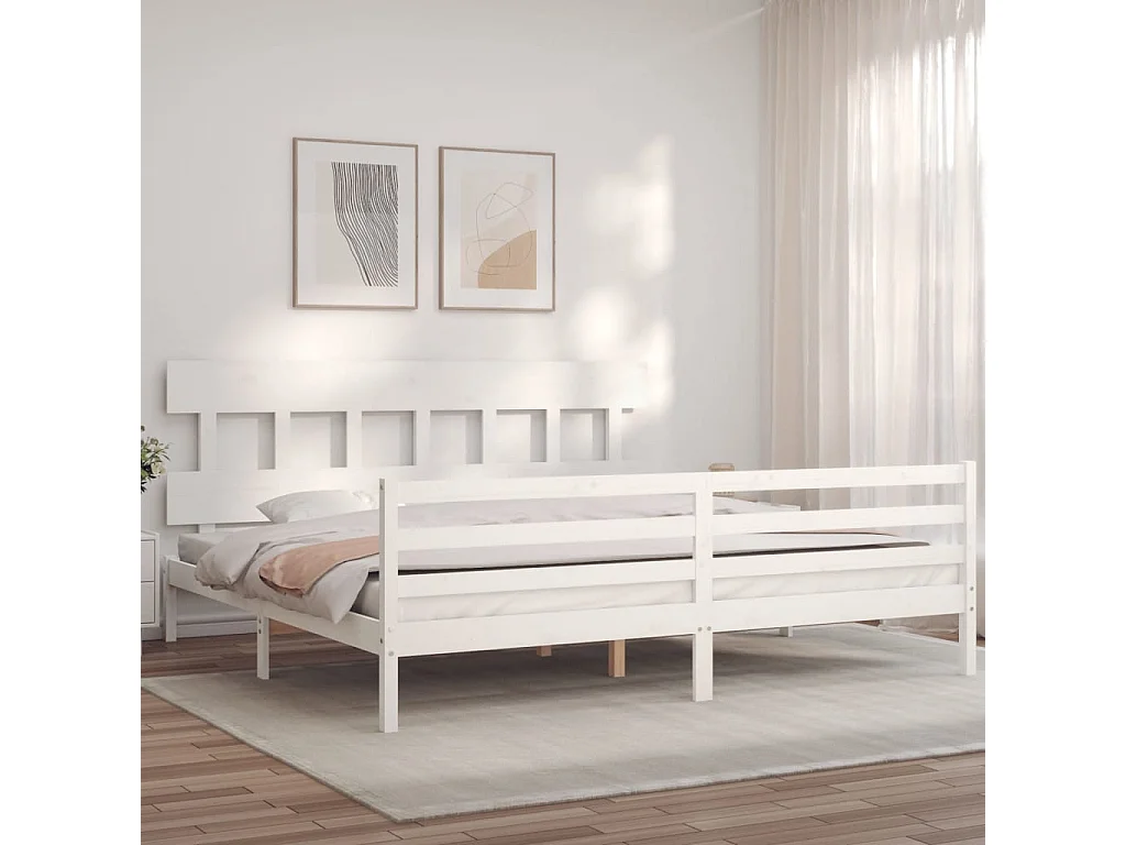 Estructura de cama sin colchón blanca 200x200 cm madera maciza