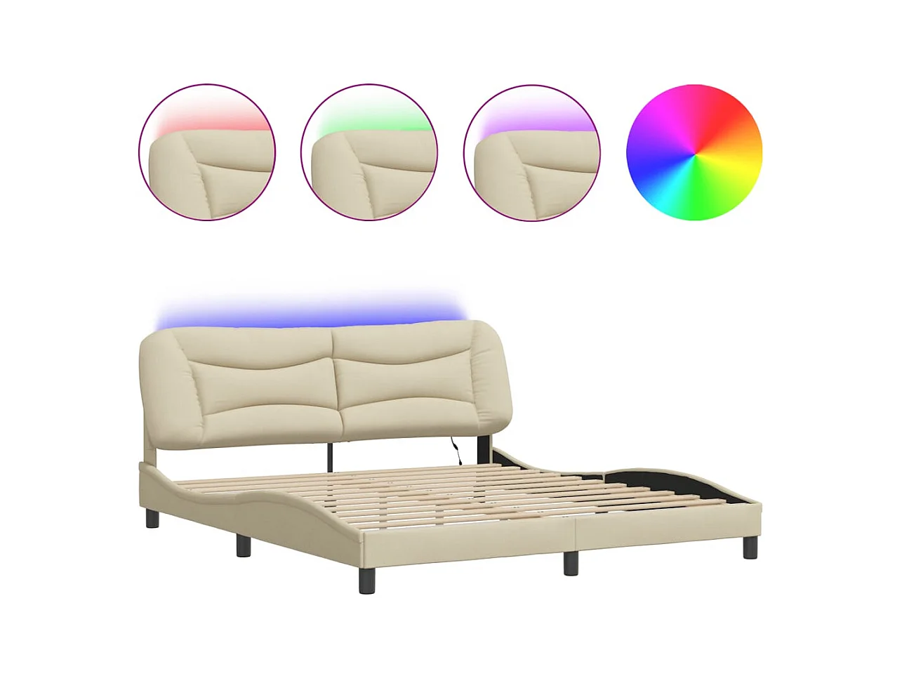 Estructura de cama con LED sin colchón tela crema 180x200 cm