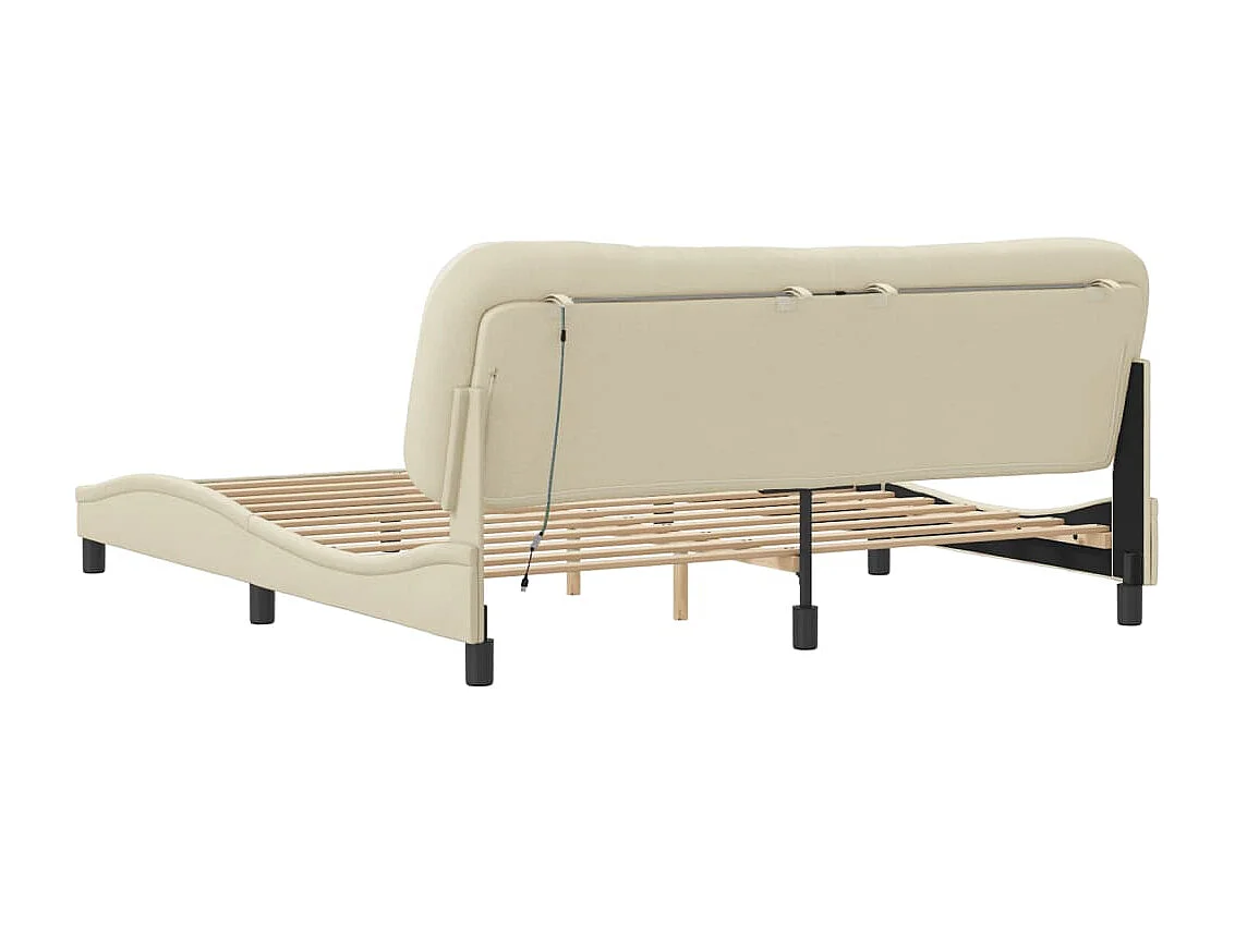 Estructura de cama con LED sin colchón tela crema 180x200 cm