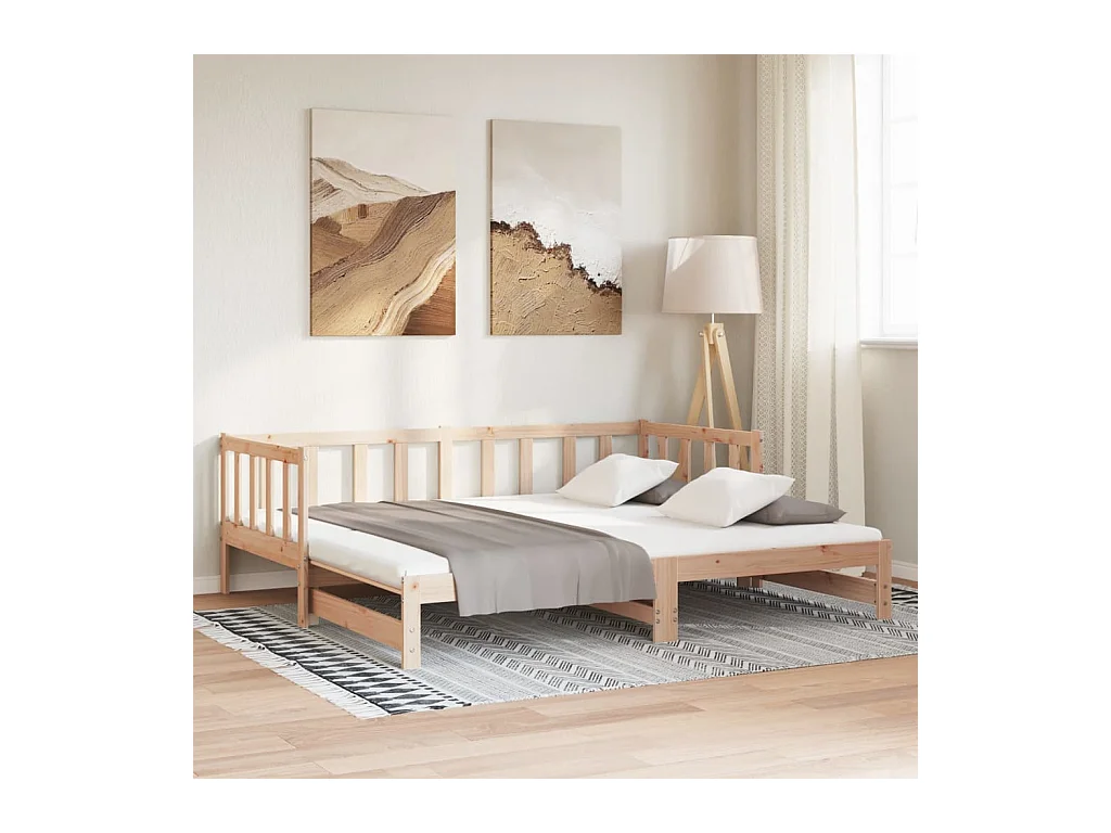 Schuifbed 2x(80x200) cm Massief grenenhout