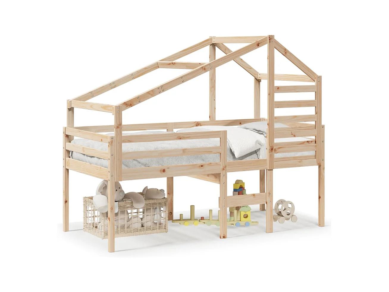 Letto alto senza materasso 90x190 cm in legno massello di pino