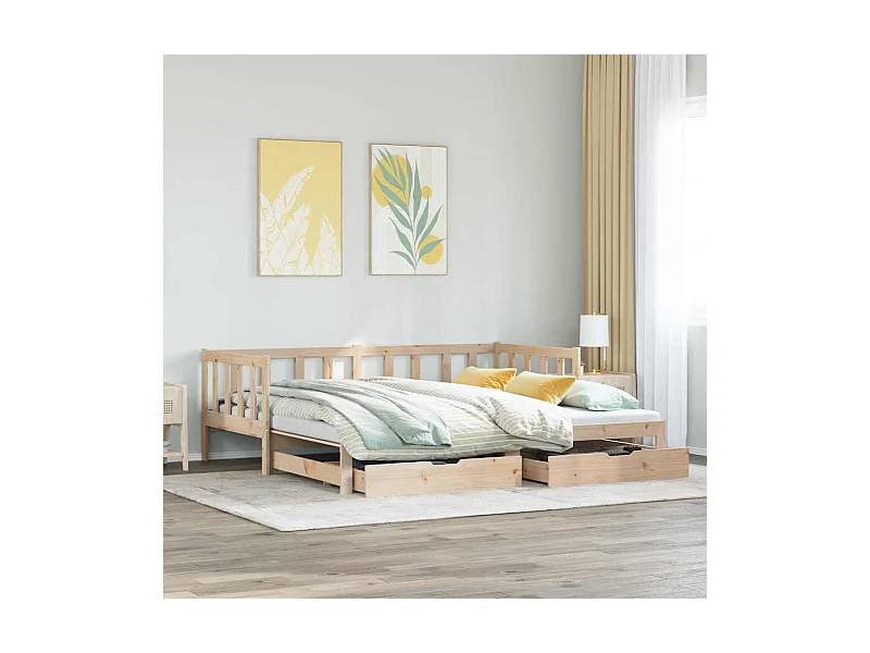 Cama de día con nido y cajones sin colchón 90x200 cm