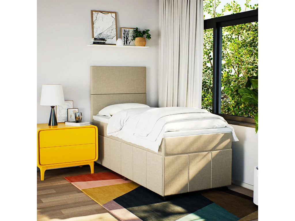 Sommier à lattes de lit avec matelas Crème 90x200 cm Tissu