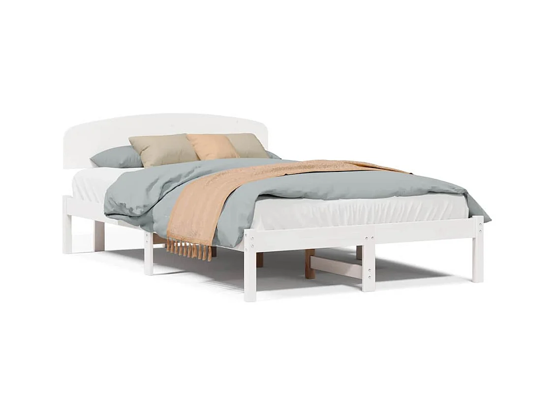 Wit bedframe 135 x 190 cm Massief grenenhout