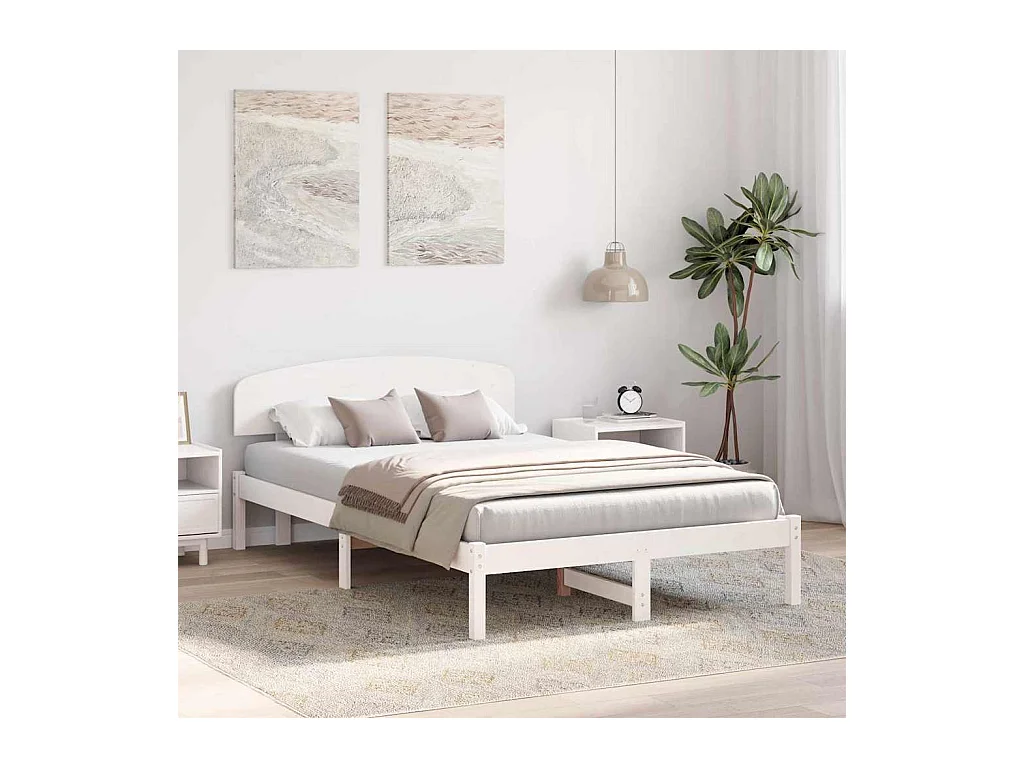 Wit bedframe 135 x 190 cm Massief grenenhout