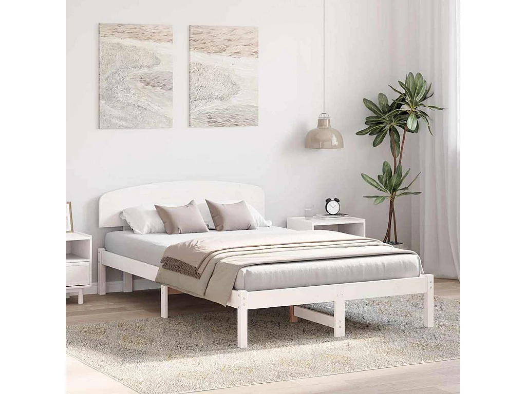 Cadre de lit Blanc 135 x 190 cm Bois de pin massif