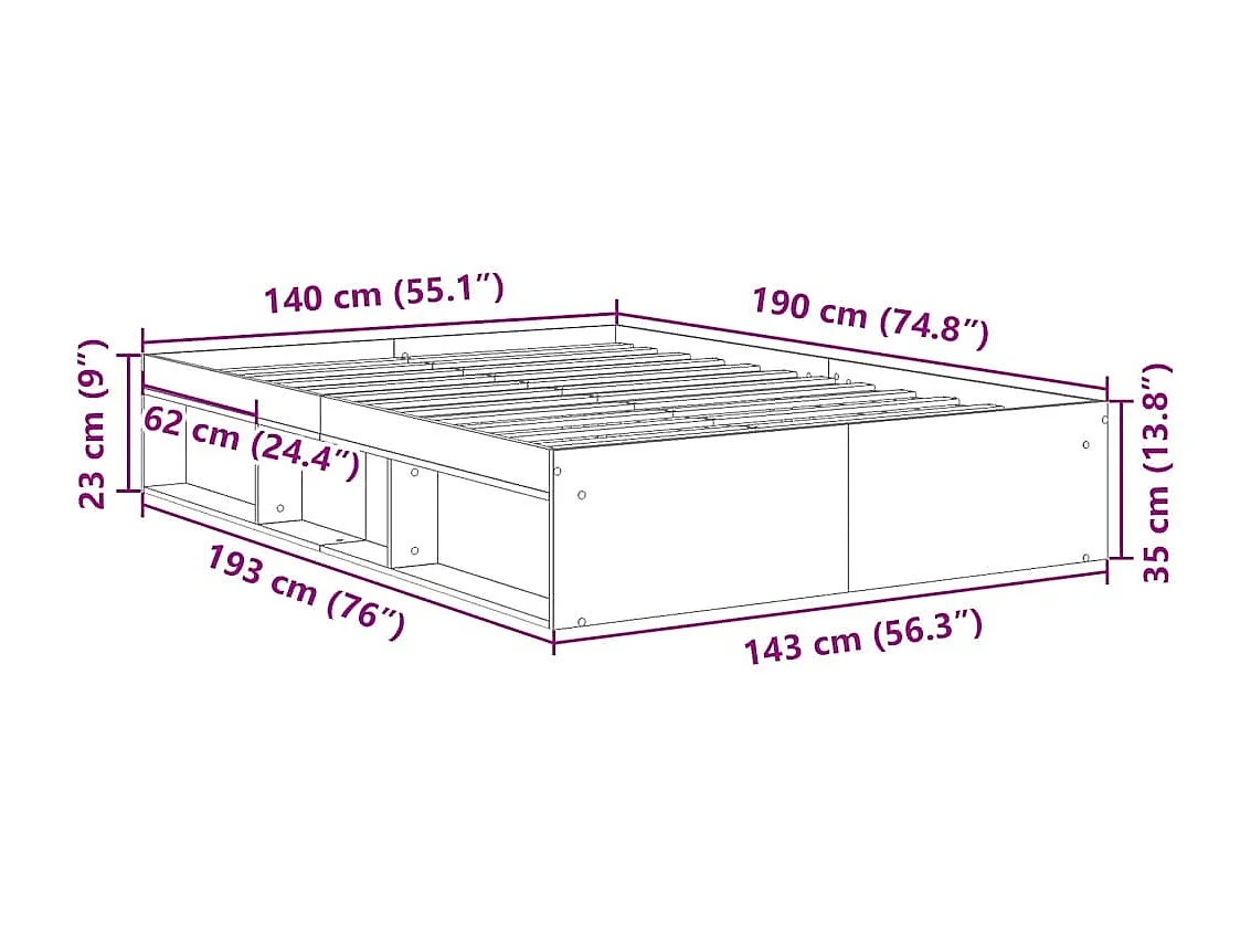 Bettgestell ohne Matratze grau Beton 140x190 cm
