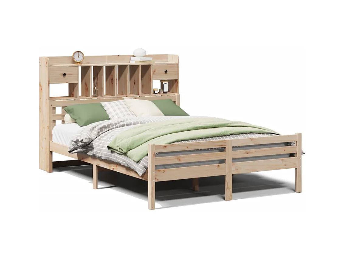 Cama biblioteca sin colchón 140x200 cm madera maciza de pino