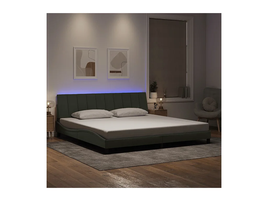 Bedframe met LED-verlichting lichtgrijs 200x200 cm fluweel