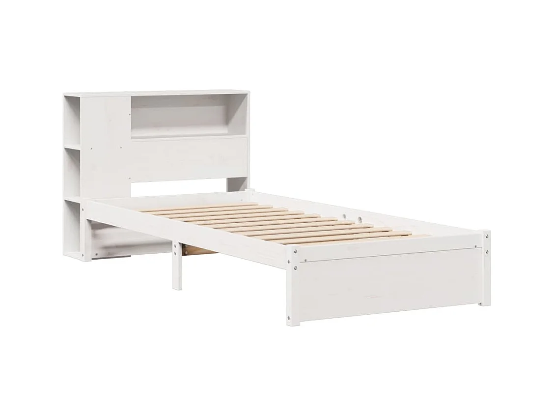 Cama librería blanca sin colchón 75x190cm madera maciza de pino