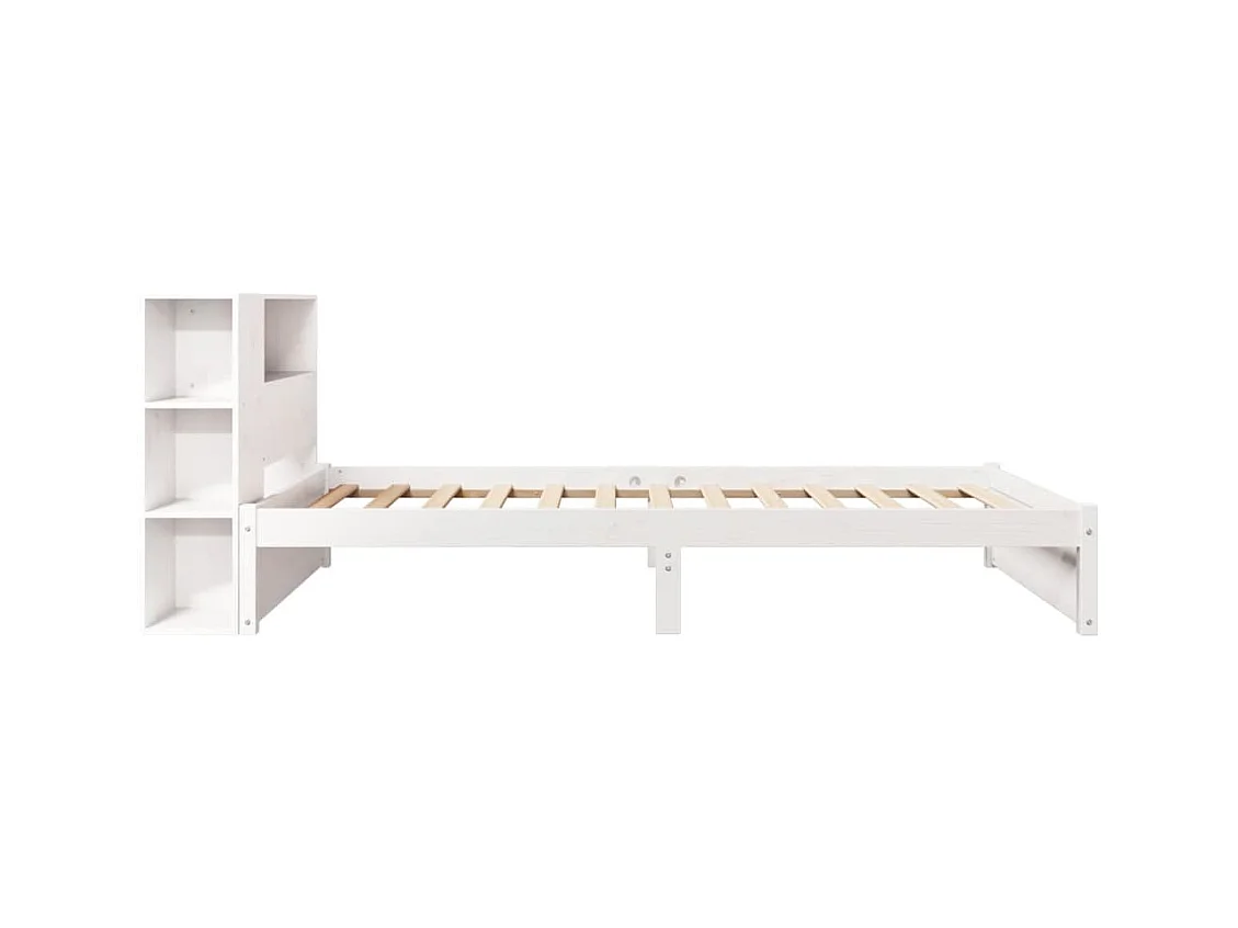 Cama librería blanca sin colchón 75x190cm madera maciza de pino