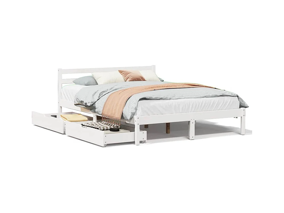 Estructura de cama sin colchón blanca 140x200 cm madera maciza de pino