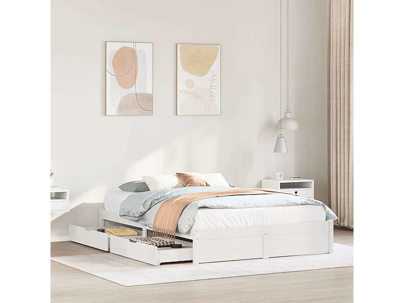 Estructura de cama sin colchón blanca 140x190 cm madera maciza de pino