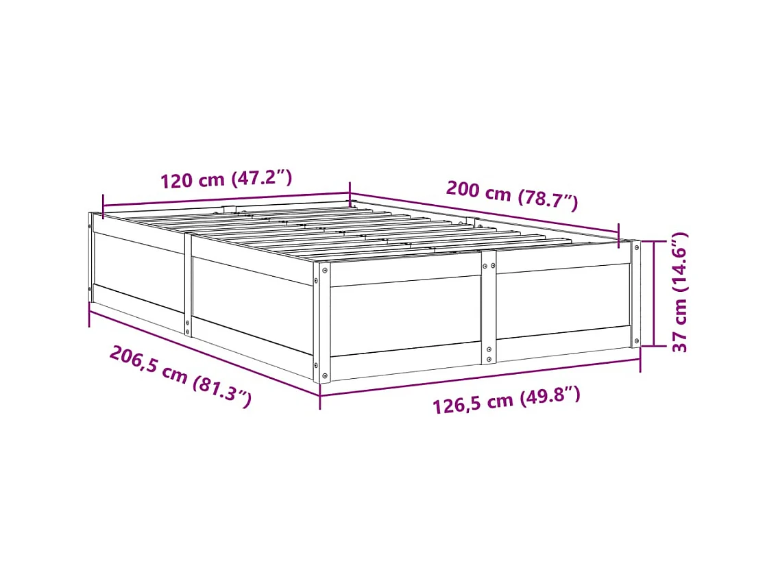Bedframe zonder matras, bruine was, 120x200cm, massief grenenhout