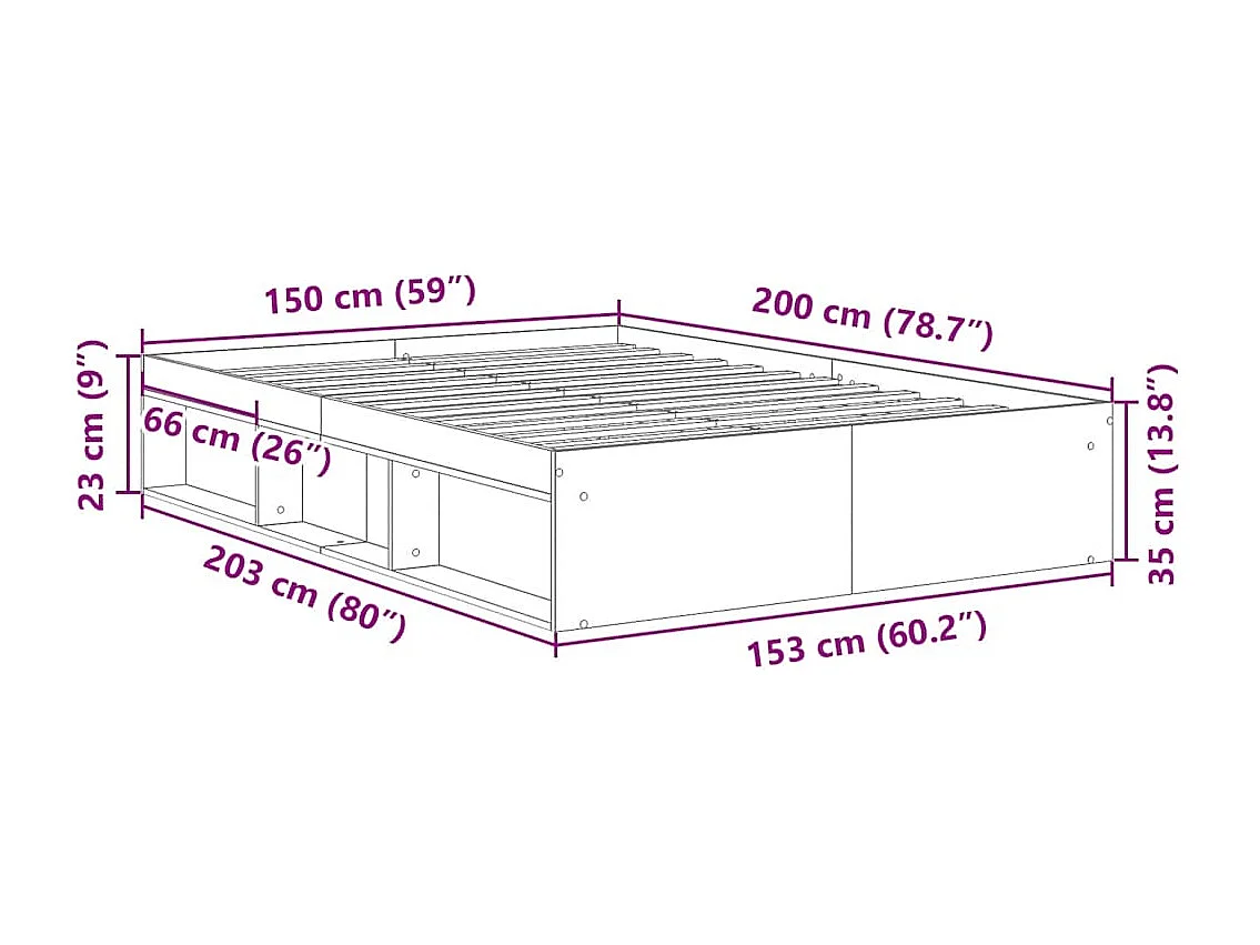 Bedframe zonder matras gerookt eiken 150x200 cm