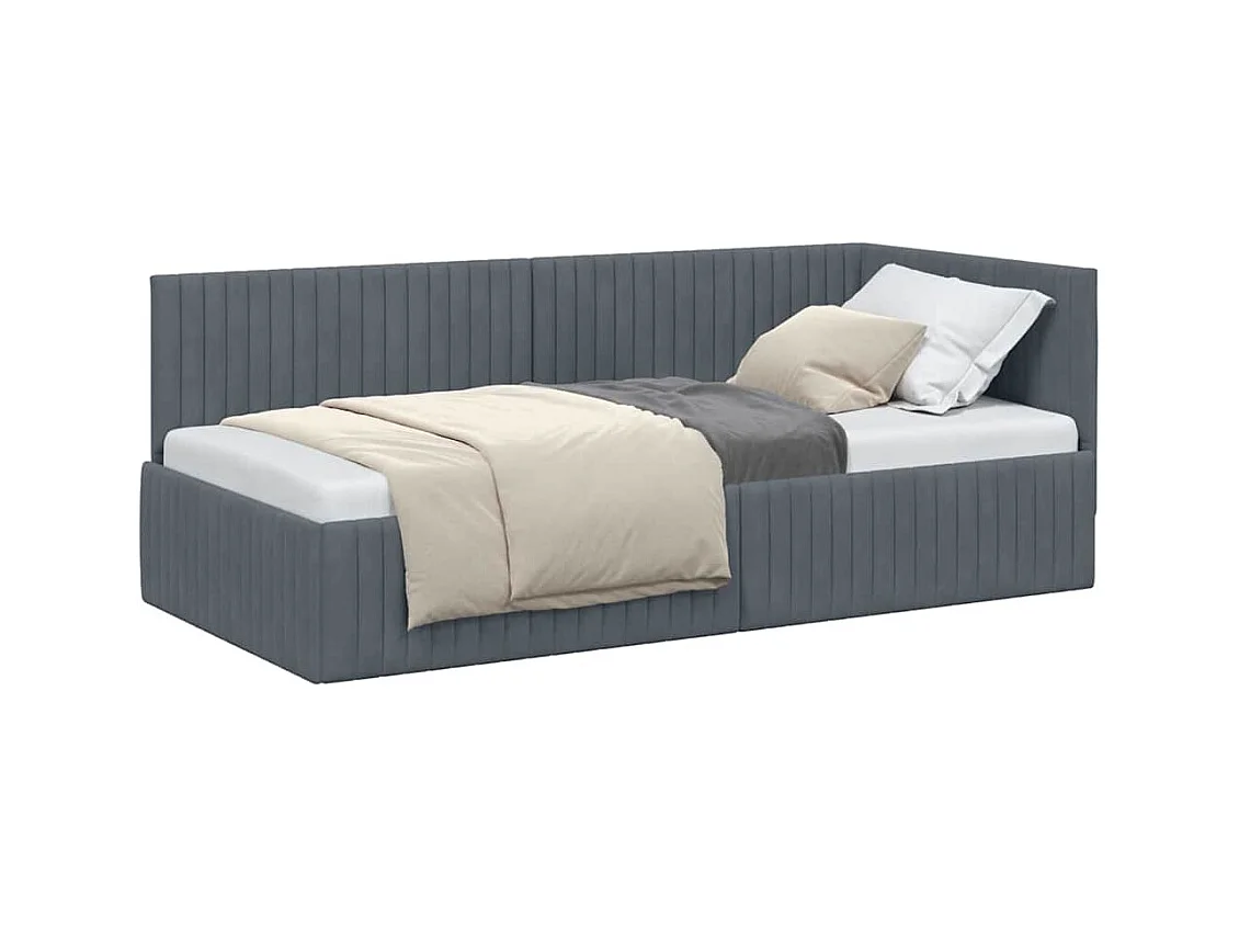 Cadre de lit d'angle Gris foncé 90 x 200 cm Velours