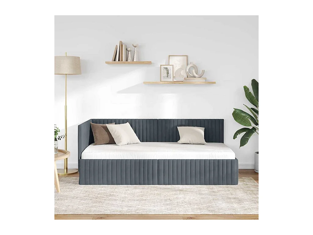 Cadre de lit d'angle Gris foncé 90 x 200 cm Velours