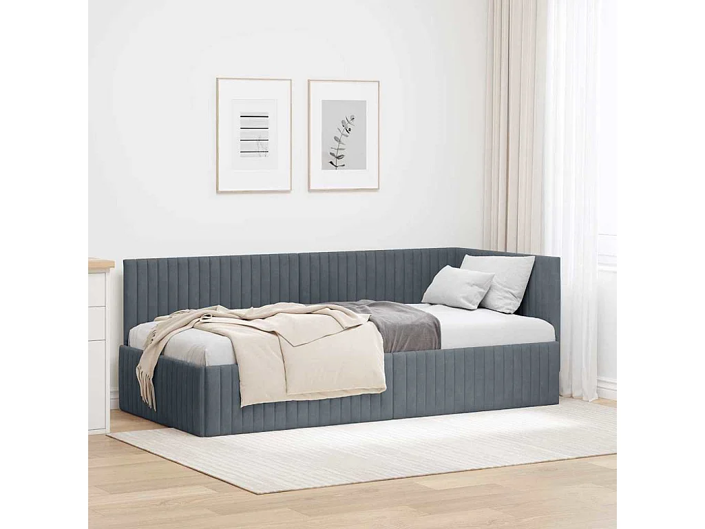 Struttura letto angolare grigio scuro 90 x 200 cm velluto