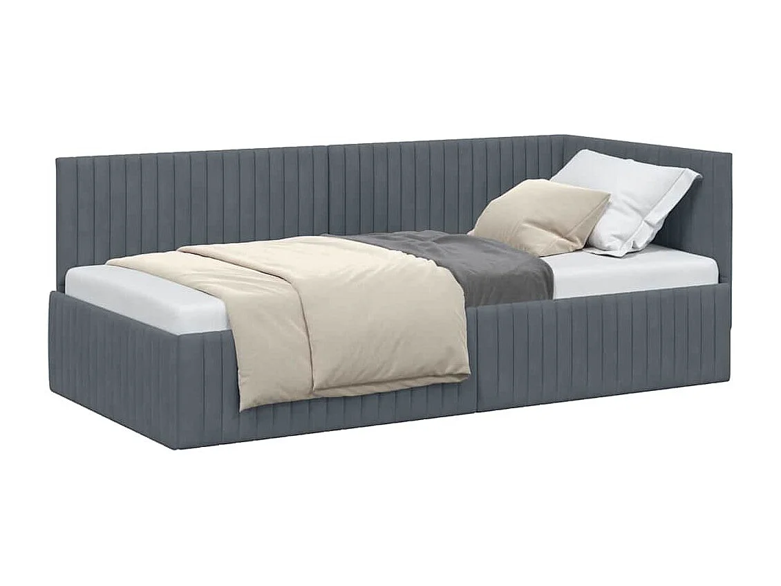 Struttura letto angolare grigio scuro 90 x 200 cm velluto